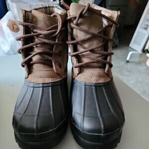 Duck Boots Boston Accent Ladies Black Brown Leather Rubber Weatherproof Boots 11